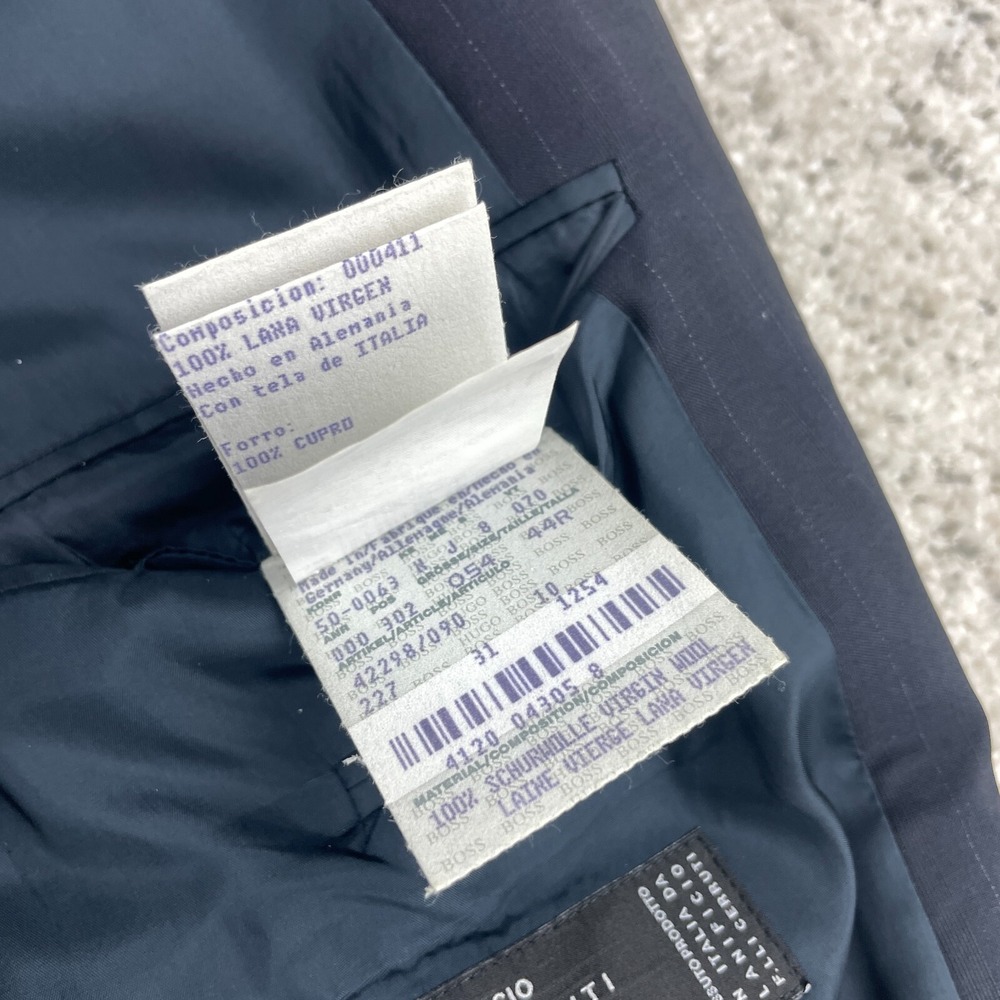 Hugo Boss Jacket 44R Angelico Lanificio Cerruti Wool Pinstripe Navy Blue Suit - Picture 8 of 15